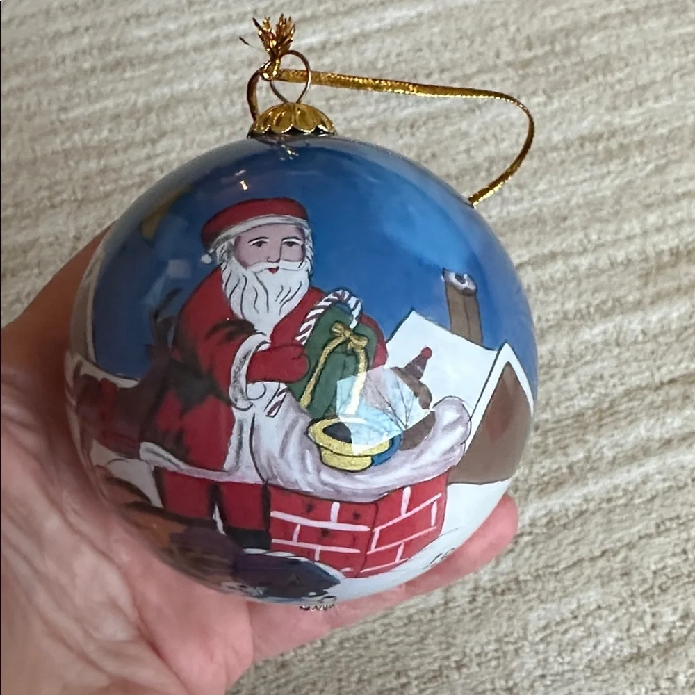 Vintage Pier 1 Li Bien Glass Inside Painted Christmas Ornament Santa Reindeer 98